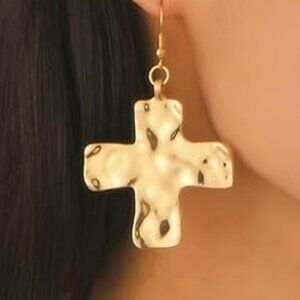 Gold Chunky Cross Earrings Hammered Dangle Statement Set